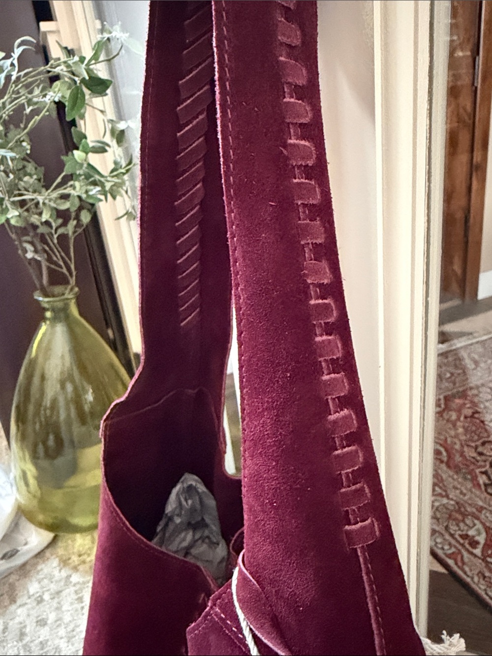 Haute Hippie Women’s Festival Genuine Suede Slouchy Hobo Bag – Rich Burgundy - Picture 8 of 8